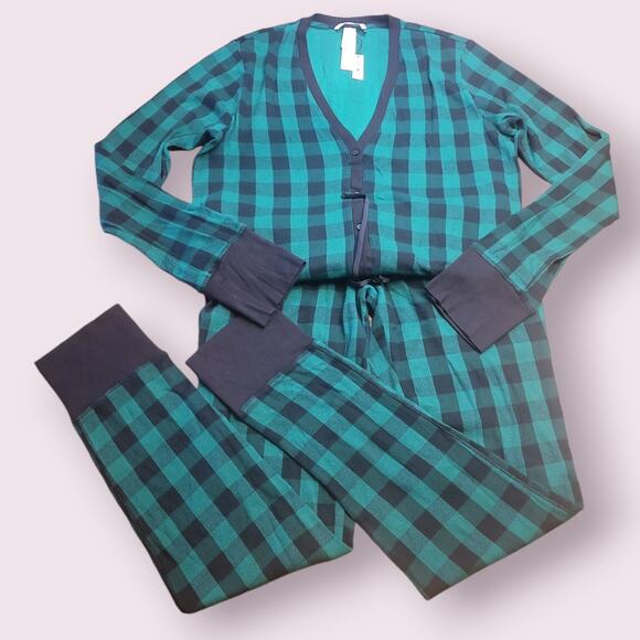 Victoria’s Secret Santa Thermal Long Jane One-Piece Pajamas Green Plaid L NWT - Picture 1 of 11